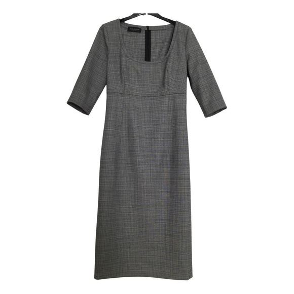 Piazza Sempione Gray Square Neck Wool Blend Midi Length Dress - Picture 1 of 10